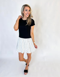 Kaytlin Solid Combo Polka Dot Bubble Hem Mini Dress