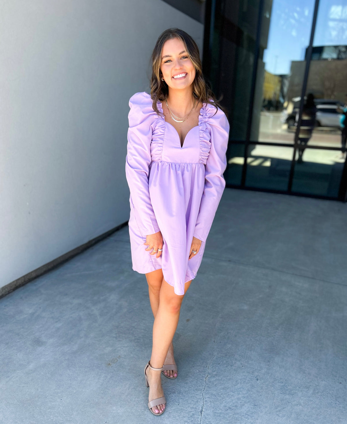 Keely Sweetheart Puff Shoulder Dress (Lavender)