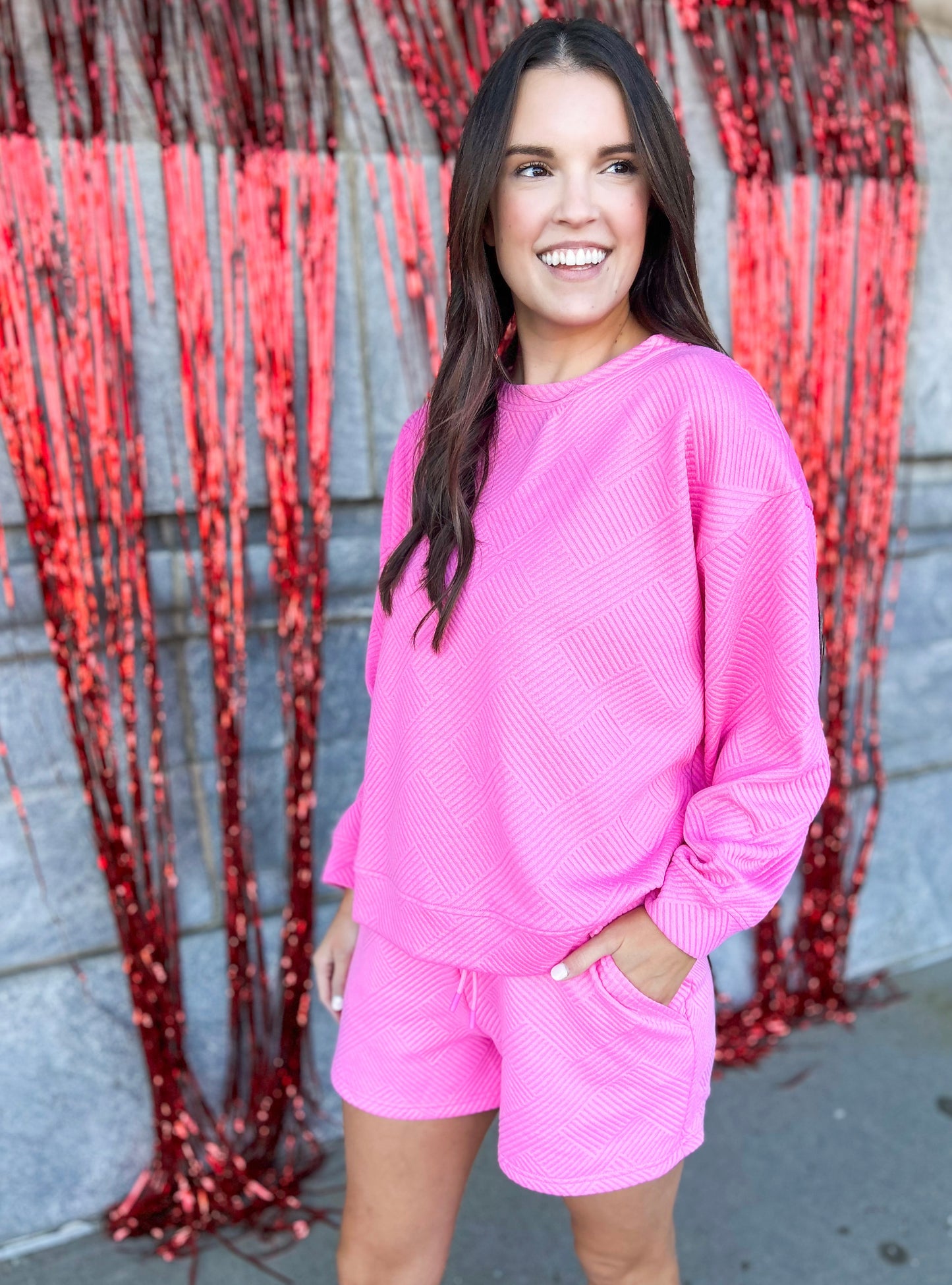 Mallorie Textured Oversized Sweatshirt (Bubble Gum Pink)