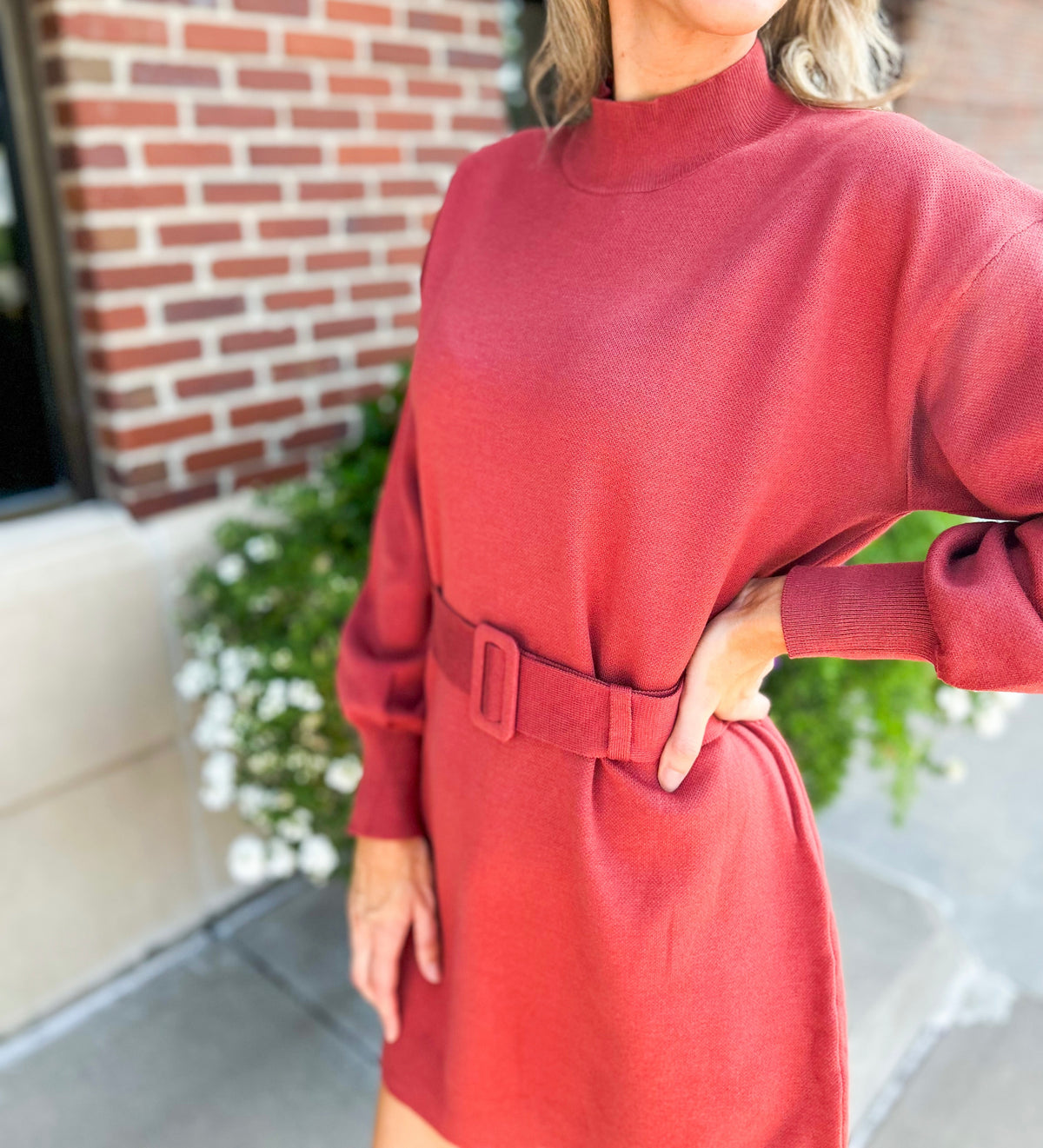Lydia Leopard Belted Sweater Dress (Rust) Lydia Leopard Belted Sweater Dress (Rust)