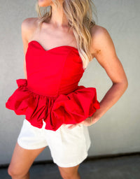 About Last Night Strapless Sweetheart Ruffle Hem Cropped Top