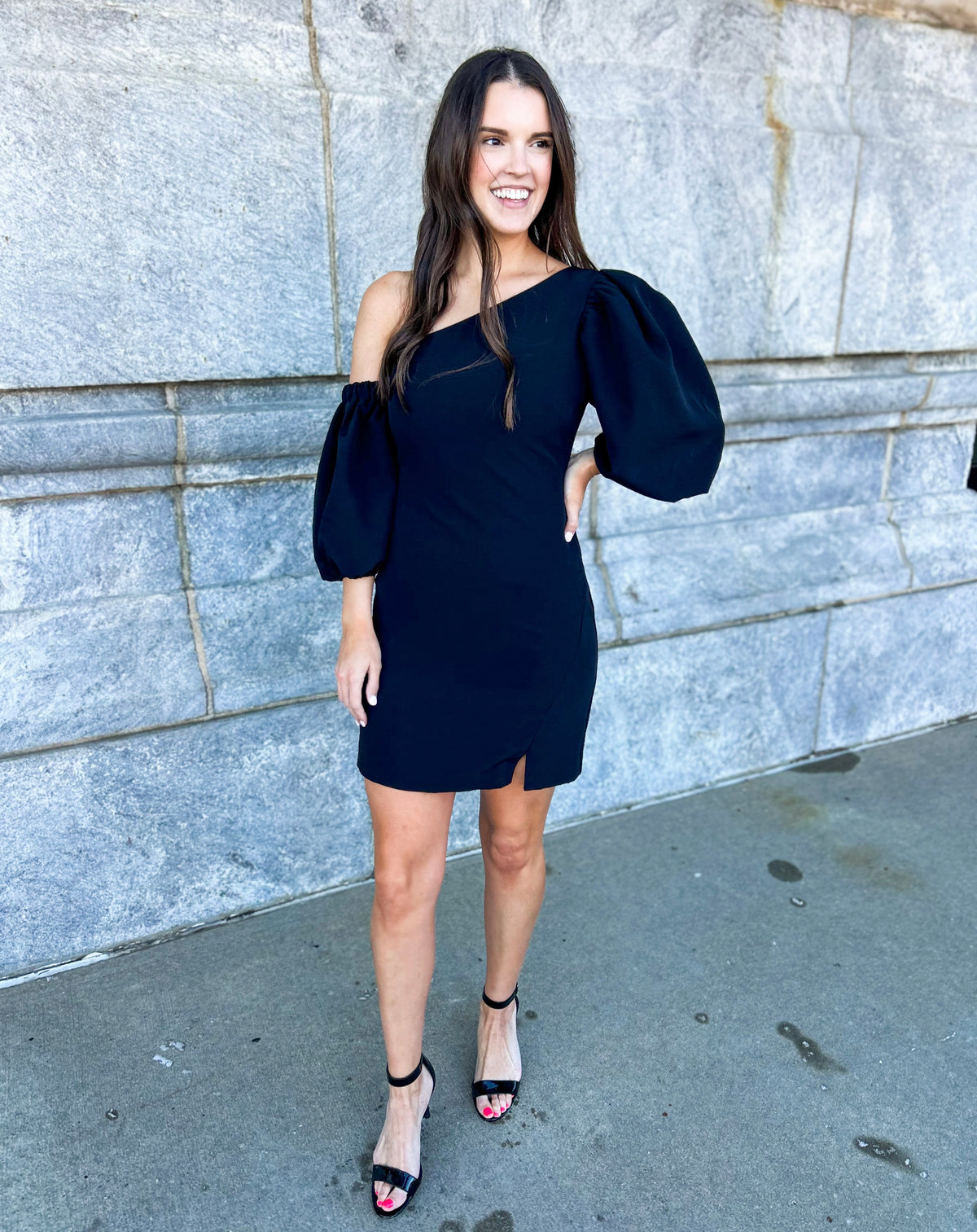 Isabelle One Shoulder Puff Sleeve Dress Nova Lee Boutique Isabelle One Shoulder Puff Sleeve Dress Nova Lee Boutique
