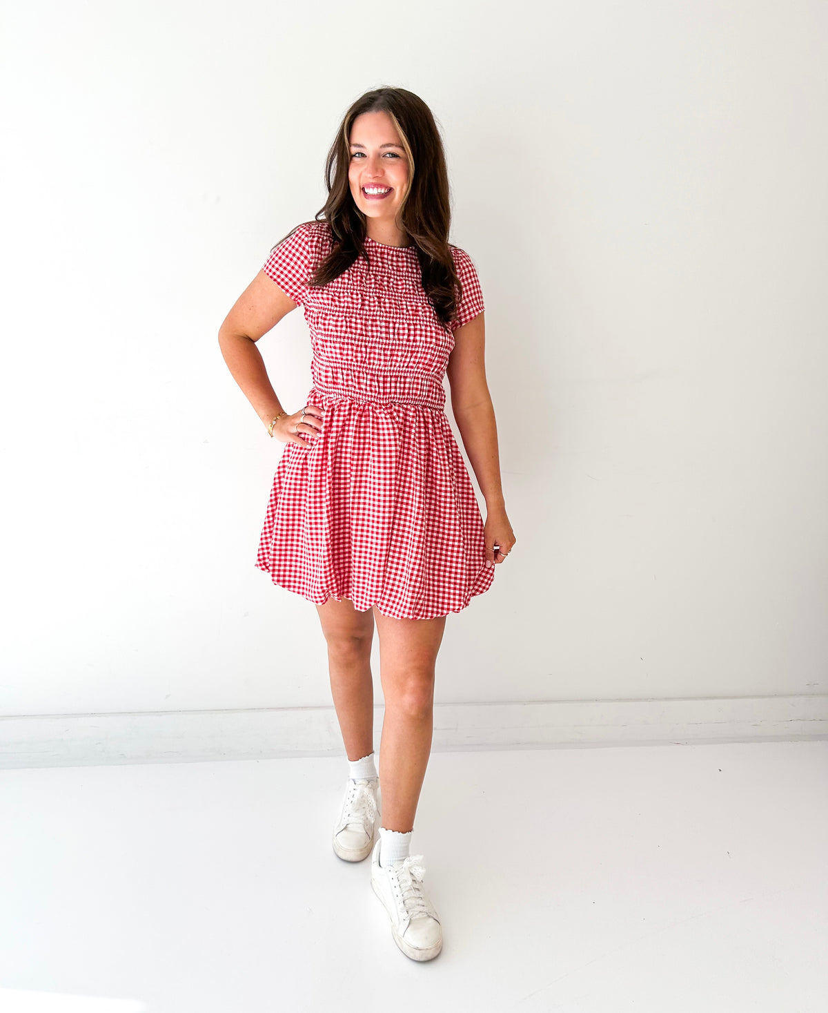 red gingham bubble dress Verona Gingham Bubble Hem Mini Dress Nova Lee Boutique