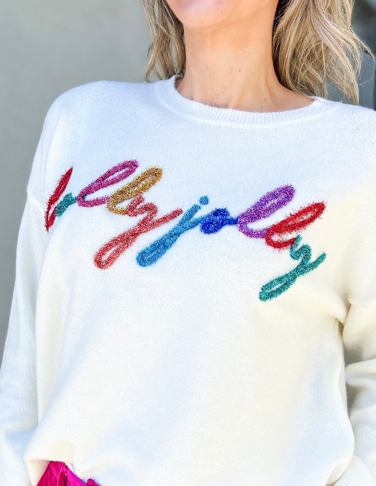 Holly Jolly Tinsel Sweater (Cream)