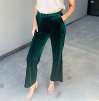 She Knows It Velvet Elastic Waist Pants (Hunter Green)