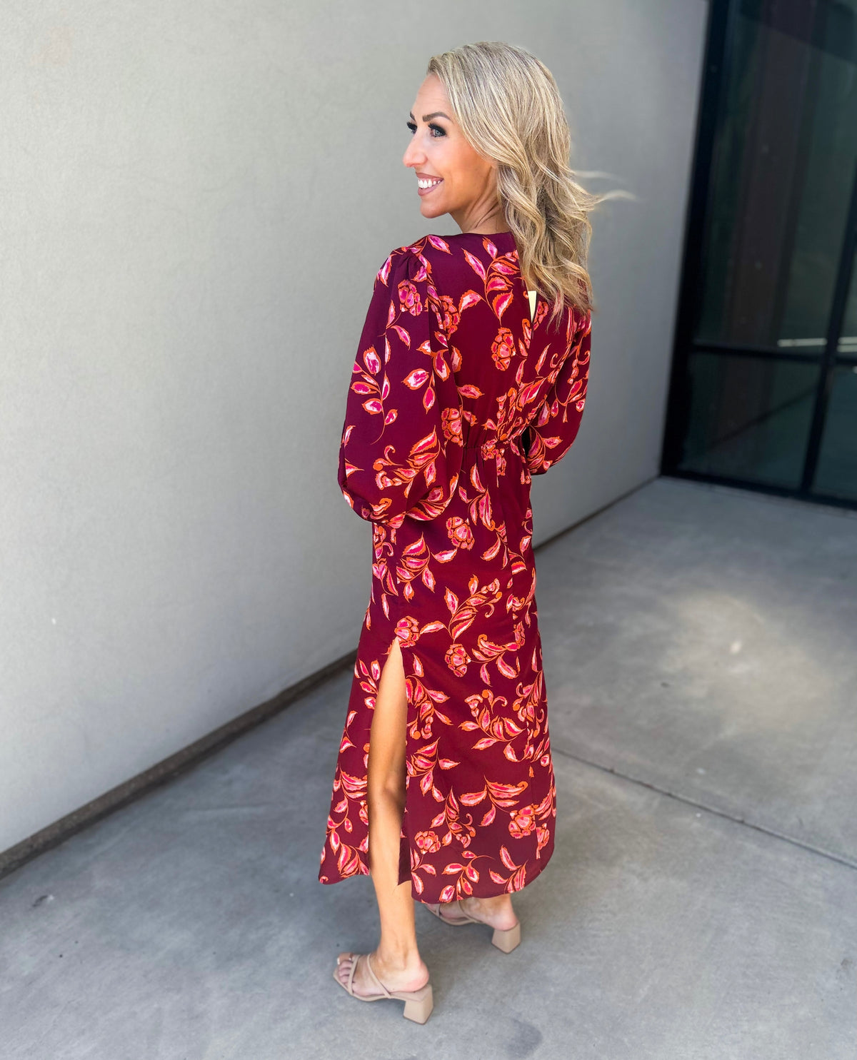 Sangria Floral Satin Maxi Dress