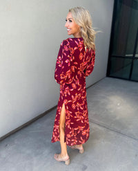 Sangria Floral Satin Maxi Dress