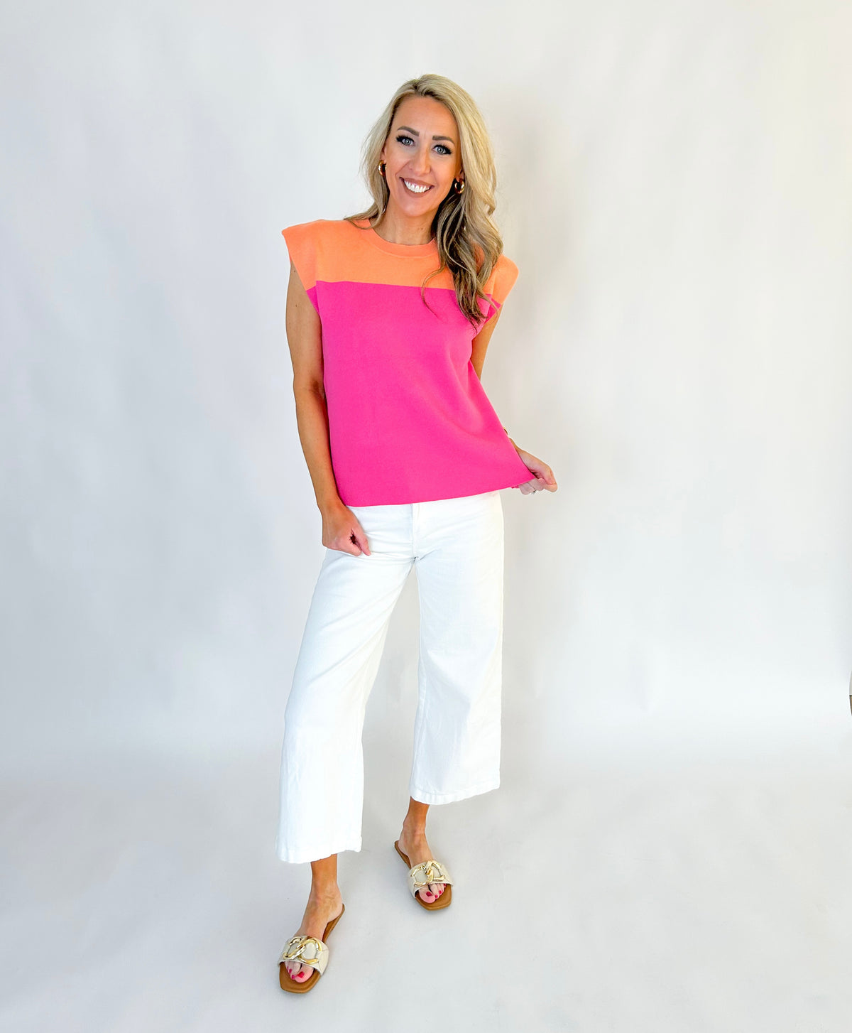 Peachy Bubble Gum Color Block Sleeveless Top