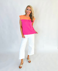 Peachy Bubble Gum Color Block Sleeveless Top