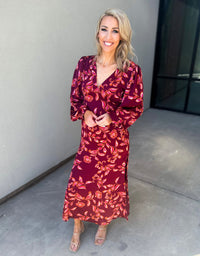 Sangria Floral Satin Maxi Dress