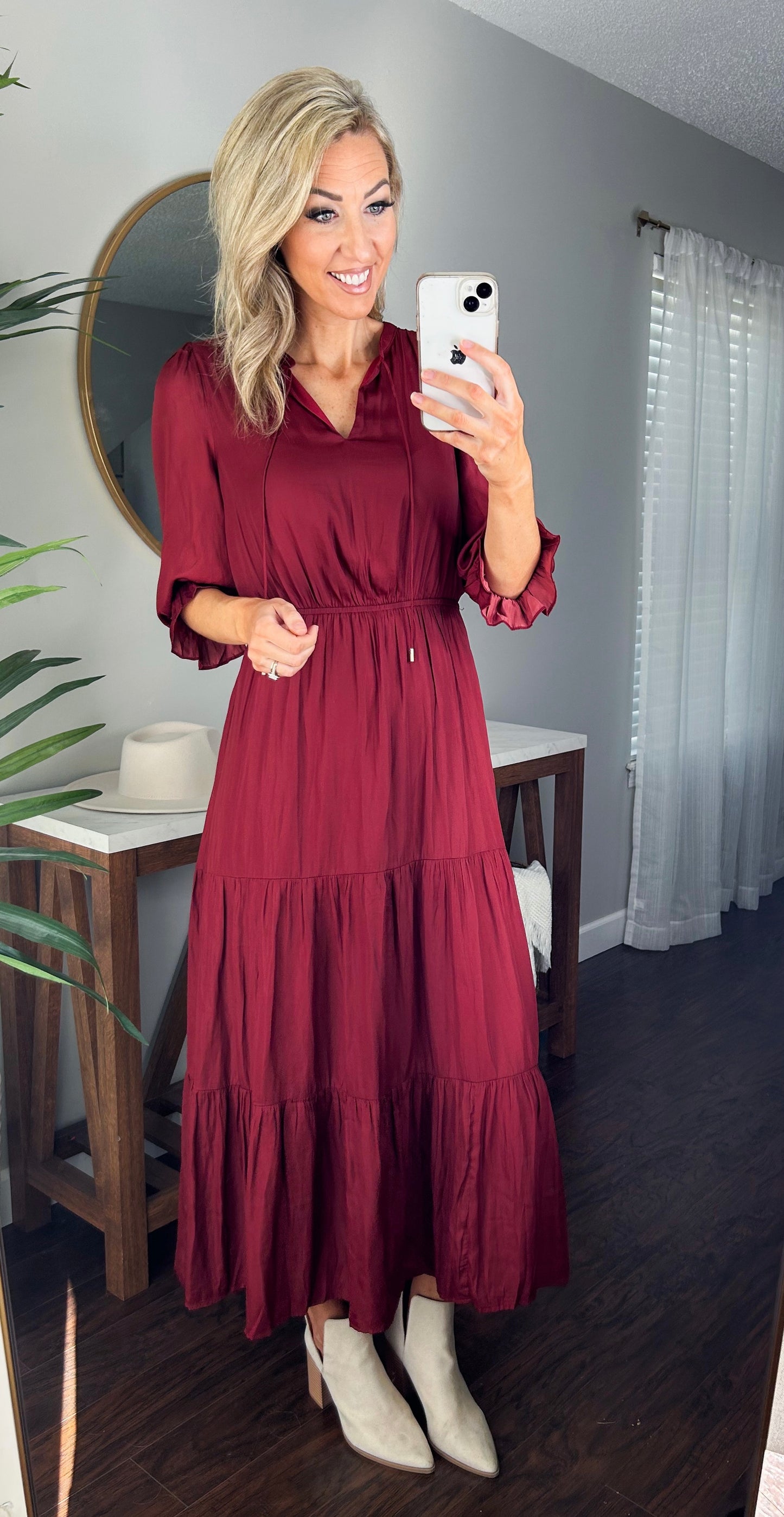 Emelina Satin Maxi Dress (Burgundy)