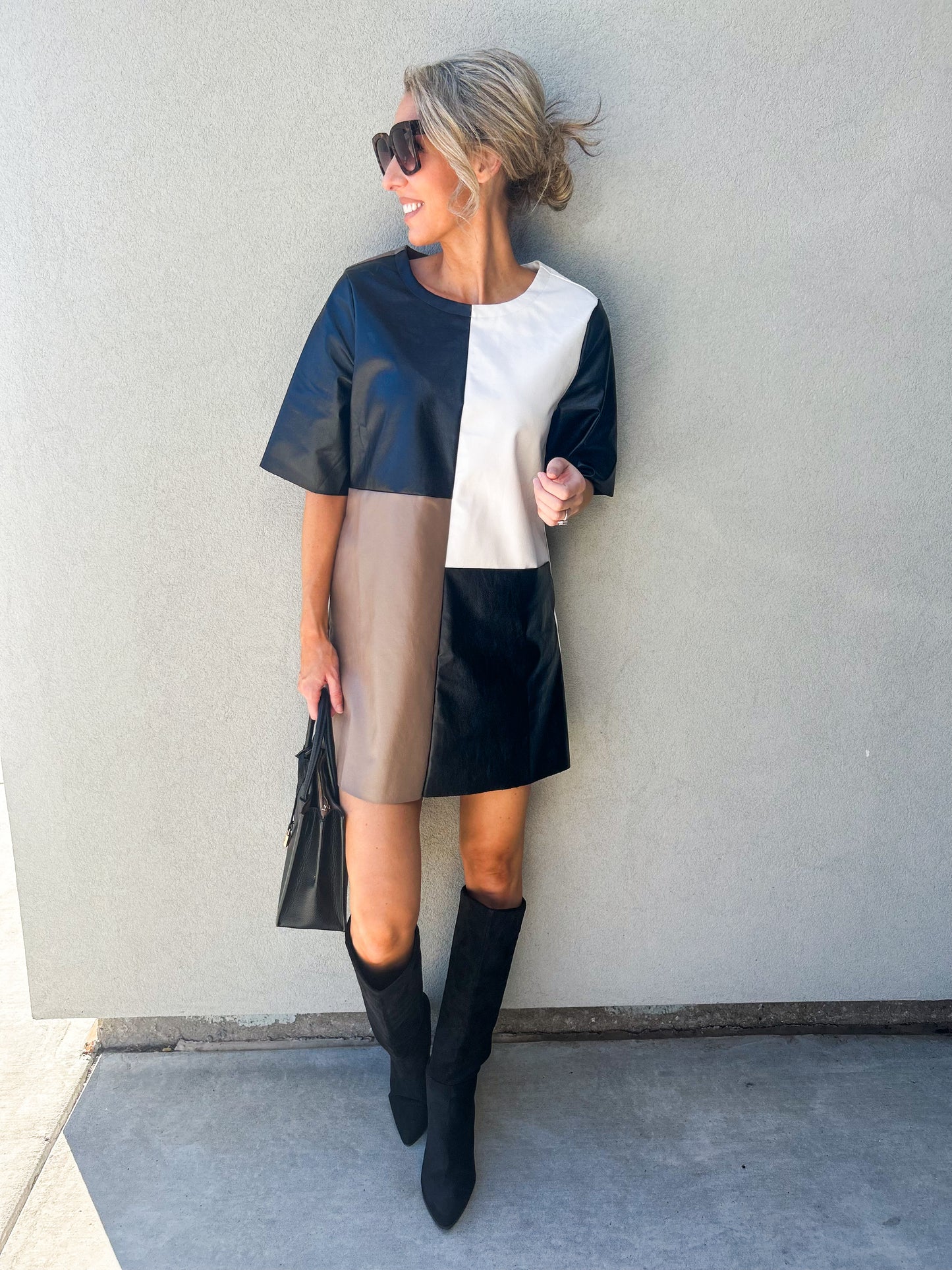 Kristi Color Block Faux Leather Dress