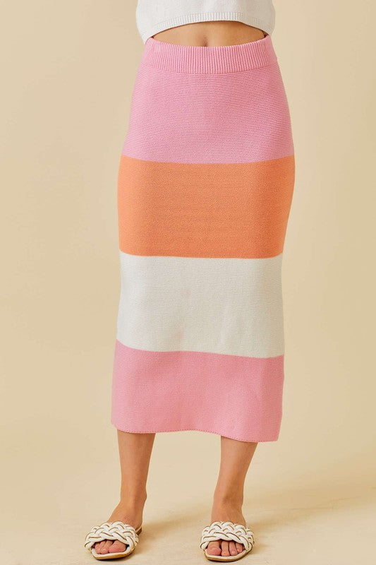 Adreana Color Block Knit Skirt