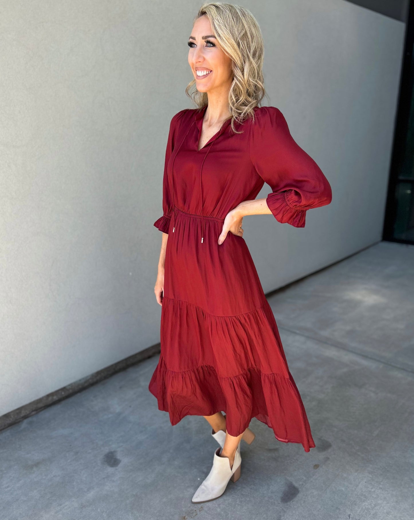 Emelina Satin Maxi Dress (Burgundy)