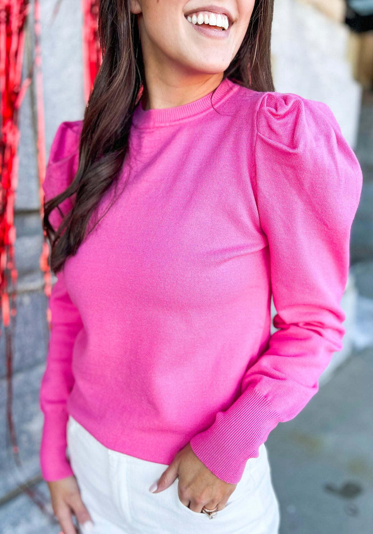 Georgina Balloon Long Sleeve Sweater (Fuchsia)