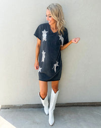 Falling Star Rhinestone Fringe Oversized T-Shirt Dress