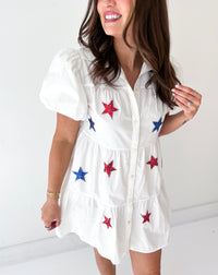 Sequin Stars Button Down Tiered Dress