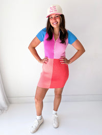 Lecroy Color Block Collared Ribbed Dress