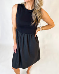 Ellie Contrasting Fabric Midi Dress