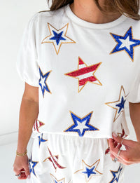 Shine Bright Sequin Star Puff Sleeve Top