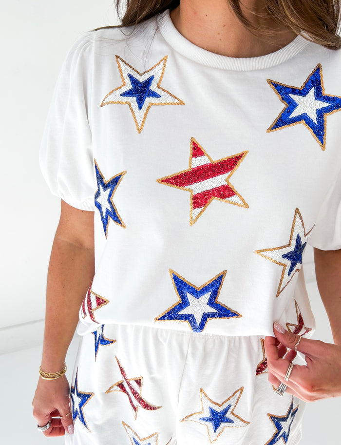 Shine Bright Sequin Star Puff Sleeve Top
