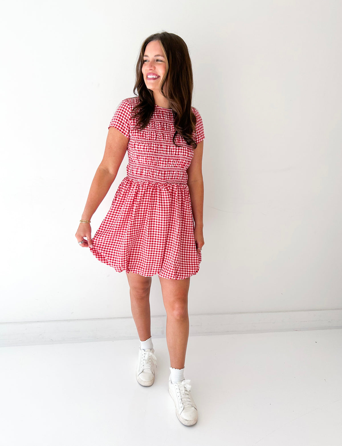 Verona Gingham Bubble Hem Mini Dress