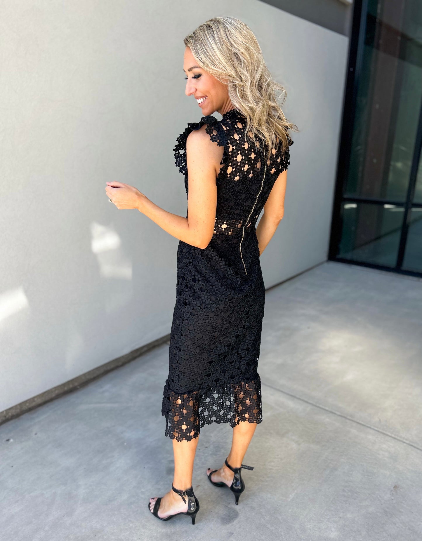 Lucy Circle Lace with Sheer Waist Midi Dress