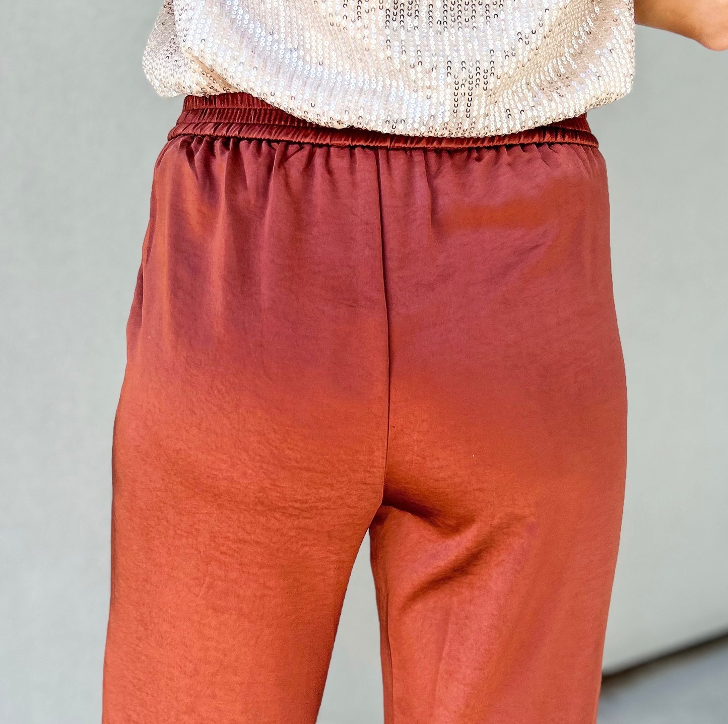 My Moment Satin Elastic Waist Pants (Rust)