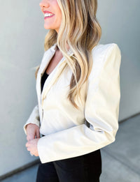 Lexi Pointed Shoulder Faux Leather Cropped Blazer Jacket