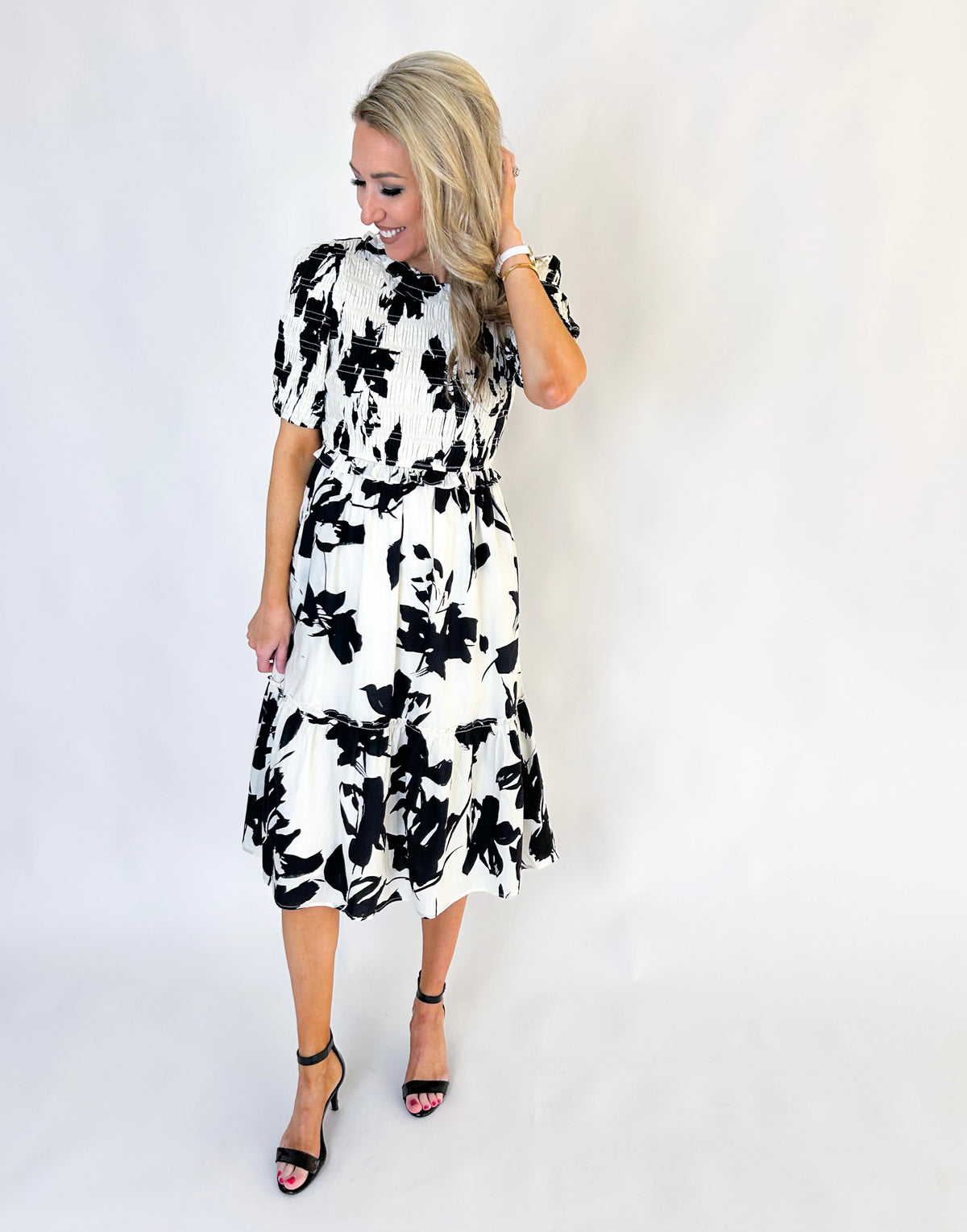 Carmella Smocked Floral Midi Dress