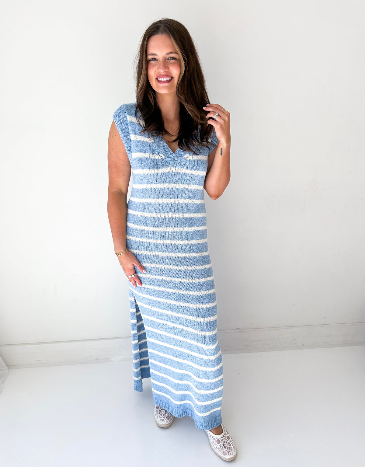 striped sweater dress Tova Striped Sweater Midi Dress