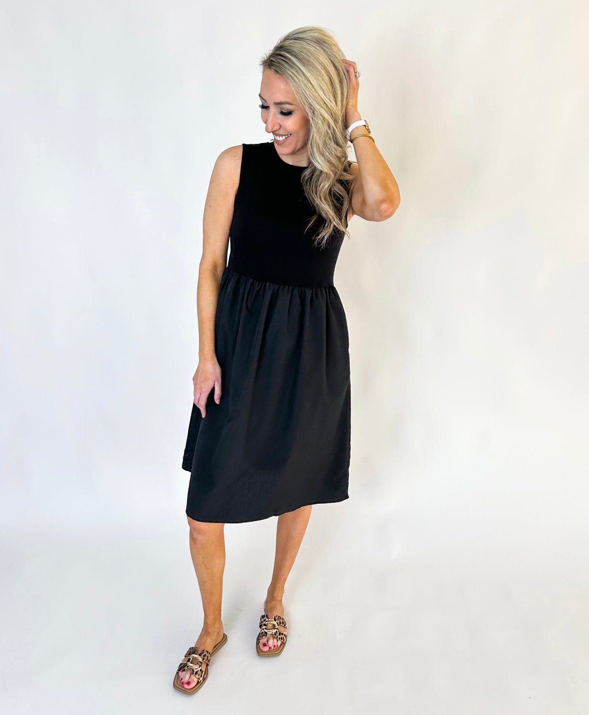 Ellie Contrasting Fabric Midi Dress