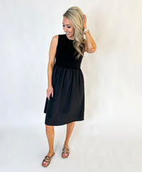 Ellie Contrasting Fabric Midi Dress
