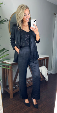 My Moment Lined Satin Blazer (Black)