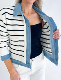 Lowen Stripe and Denim Mix Button Down Cardigan