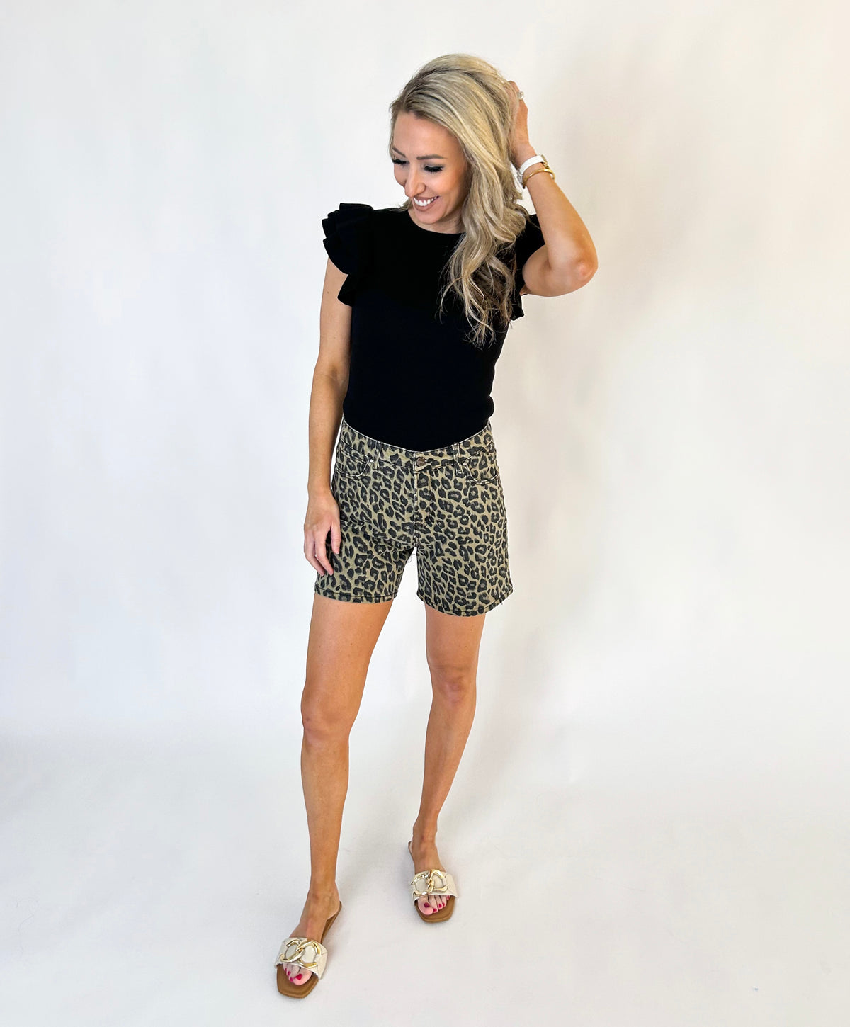 Jinnie Leopard Stretch Jean Shorts