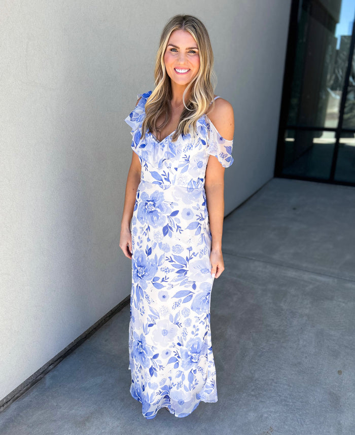 Kayli Back Drape Floral Print Maxi Dress