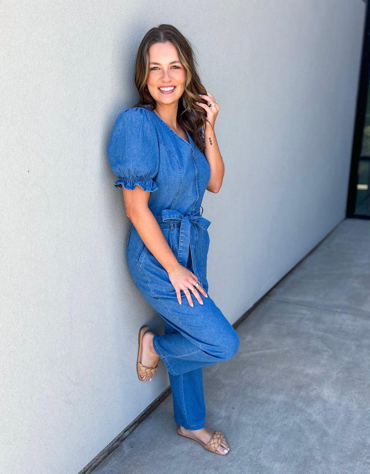 Tara Stretch Denim Jumpsuit