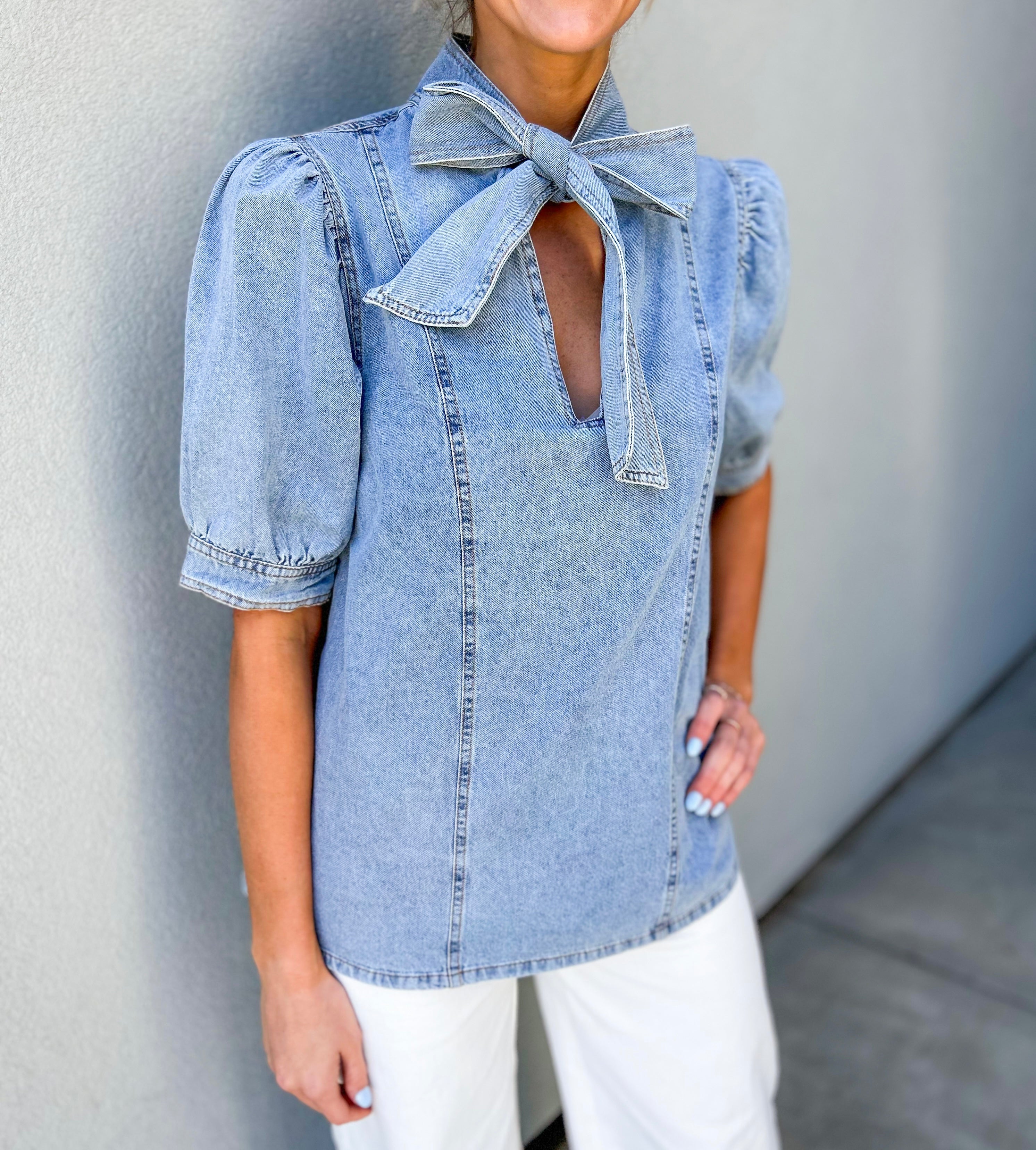 Bow Tie Denim Top