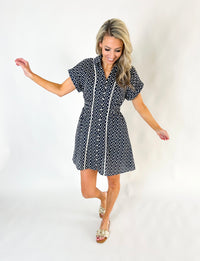 Zoe Embroidered Button Down Shirt Dress