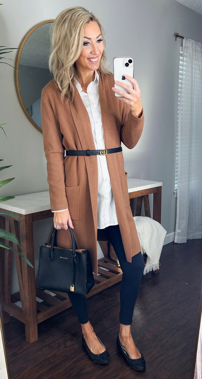 Melissa Knitted Long Sweater Cardigan (Camel)