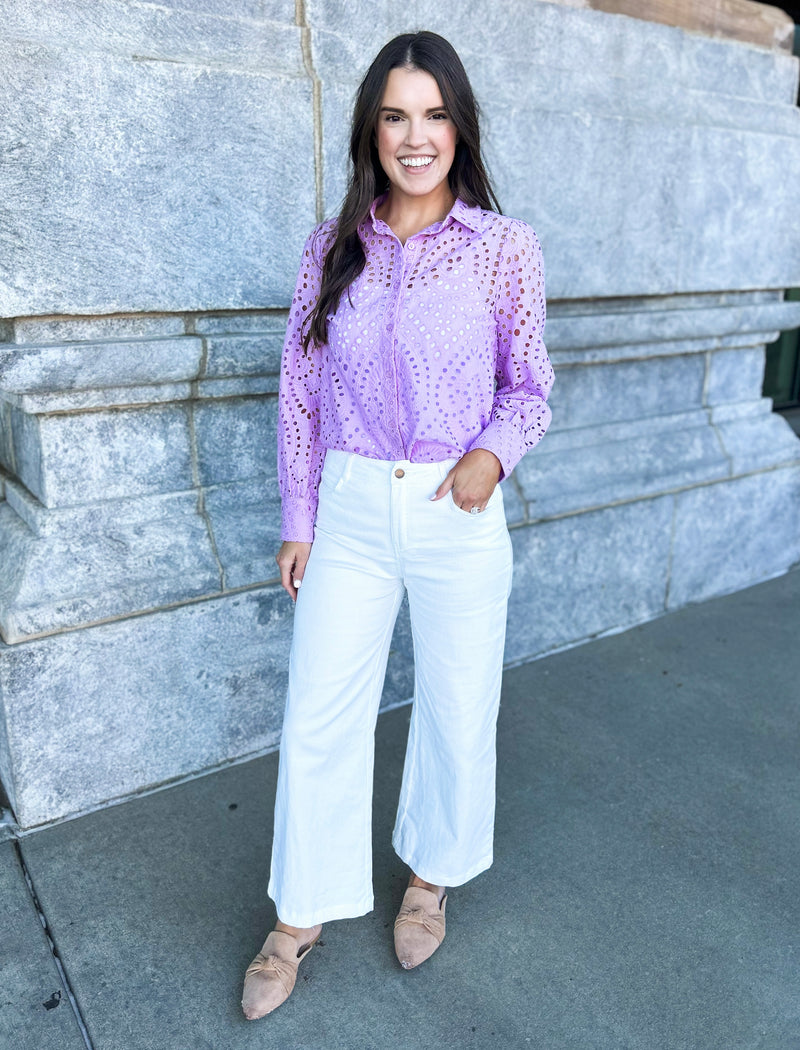 Tula Eyelet Lace Long Sleeve Top (Lavender)