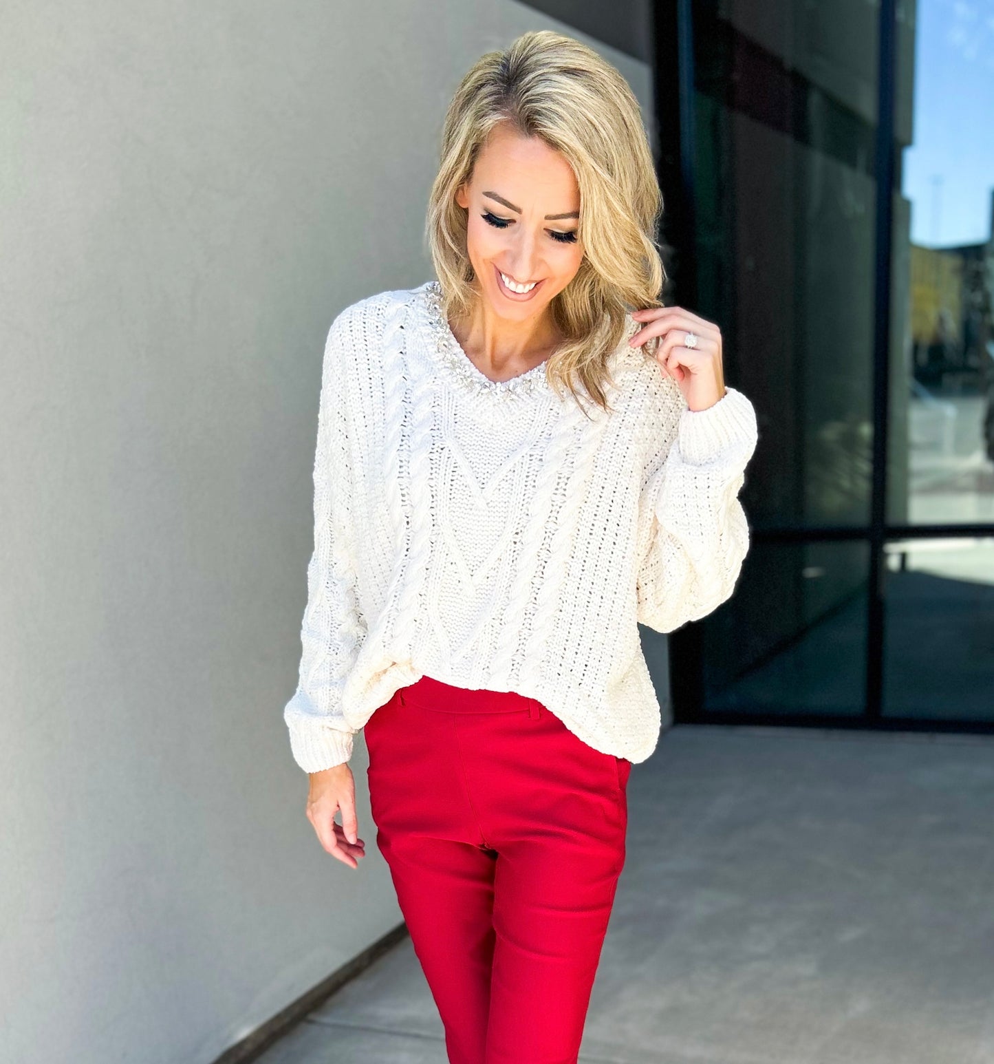 Jewel Embellished Cable Knit Sweater