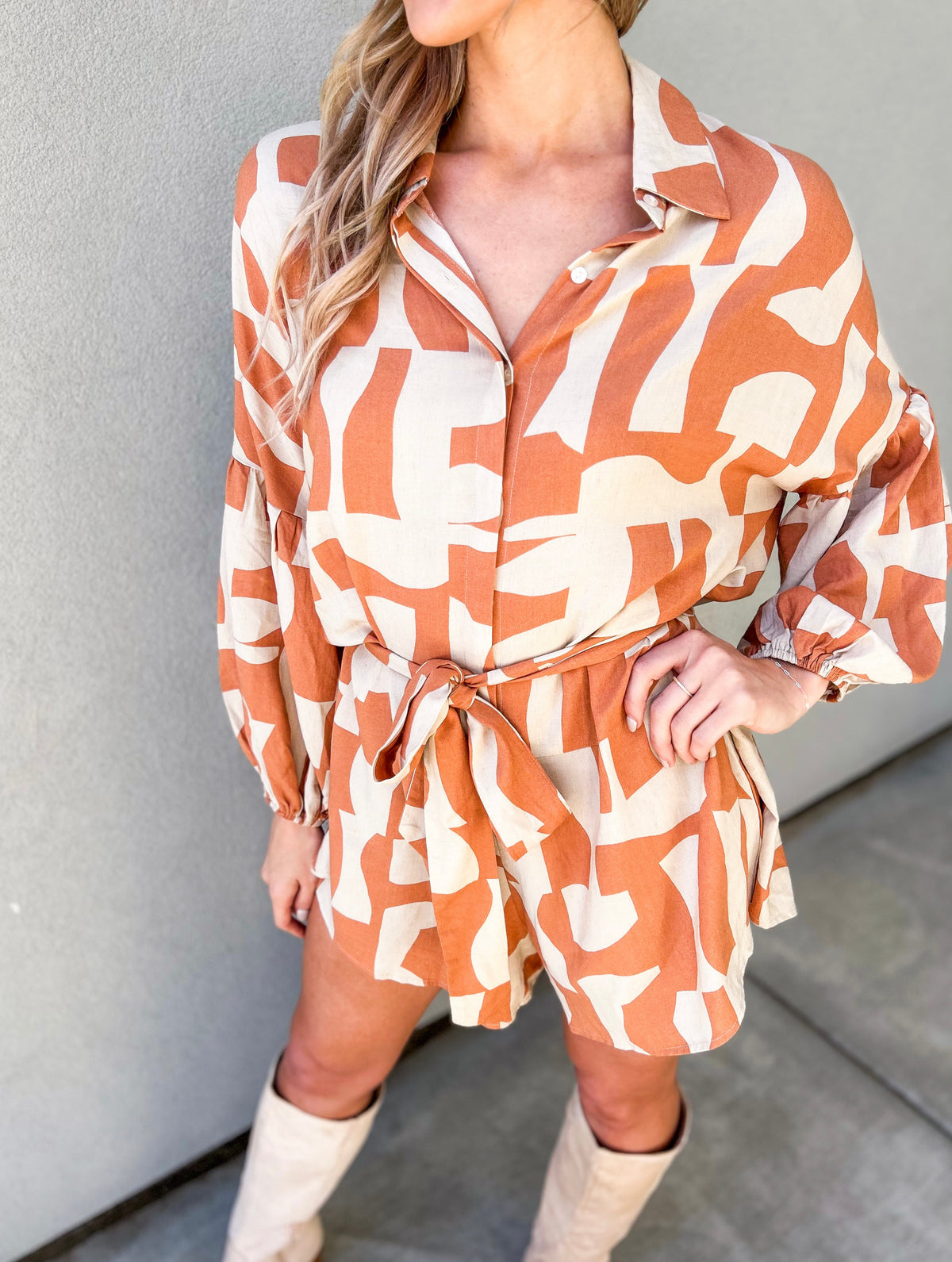 Shayla Long Sleeve Tie Romper