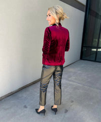 She Knows It Velvet Rouched Sleeve Blazer (Burgundy)