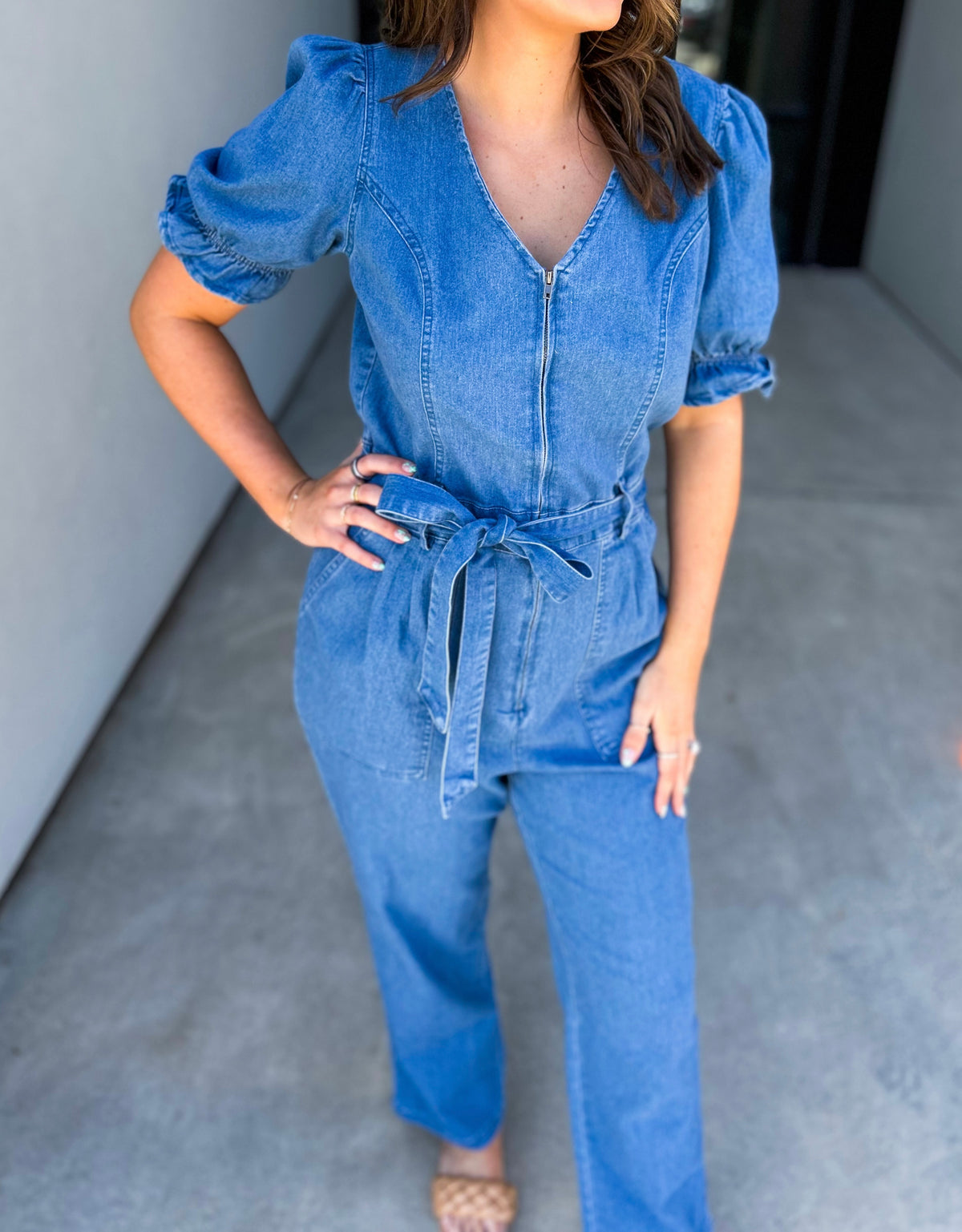 Tara Stretch Denim Jumpsuit