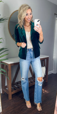 She Knows It Velvet Floral Lined Blazer (Hunter Green)