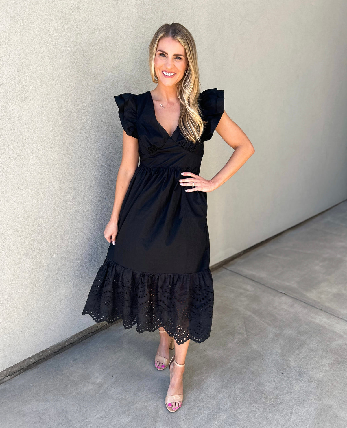 Zayla Poplin Eyelet Midi Dress Zayla Poplin Eyelet Midi Dress