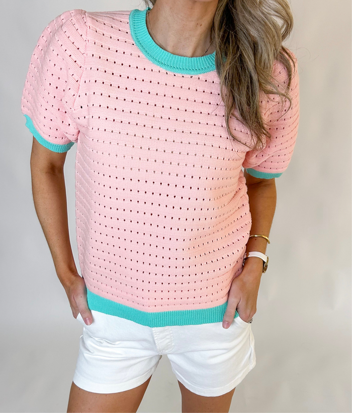 Chelsi Contrasting Colors Holey Sweater