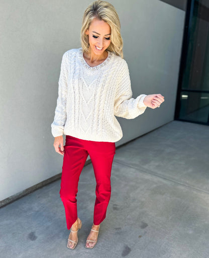 Jewel Embellished Cable Knit Sweater